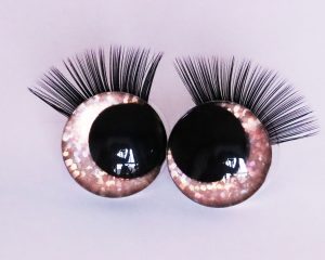 Champagne Gold color 3D offcentre eyes black pupil toy eyes with sinker washer with black eyelash tray 12mm-40mm option for craft doll -B11
