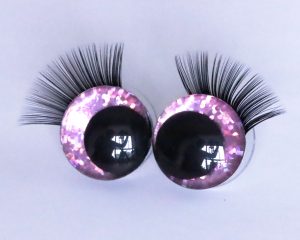 light pink color 3D offcentre eyes black pupil toy eyes with sinker washer with black eyelash tray 12mm-40mm option for craft doll -B11