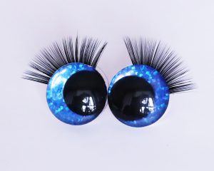 dark blue color 3D offcentre eyes black pupil toy eyes with sinker washer with black eyelash tray 12mm-40mm option for craft doll -B11
