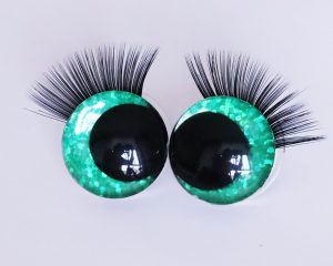 green color 3D offcentre eyes black pupil toy eyes with sinker washer with black eyelash tray 12mm-40mm option for craft doll -B11