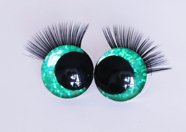 green color 3D offcentre eyes black pupil  toy eyes with sinker washer with black  eyelash tray 12mm-40mm option  for craft doll -B11