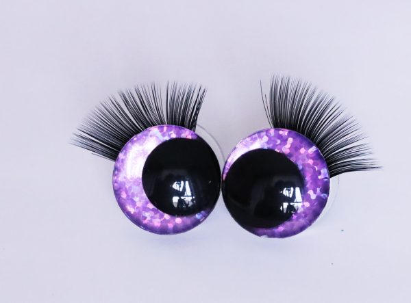Purple color 3D offcentre eyes black pupil  toy eyes with sinker washer with black  eyelash tray 12mm-40mm option  for craft doll -B11 (Copy)