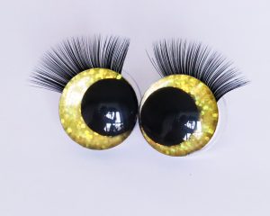 Gold color 3D offcentre eyes black pupil toy eyes with sinker washer with black eyelash tray 12mm-40mm option for craft doll -B11