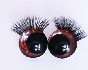 Brown color 3D offcentre eyes black pupil toy eyes with sinker washer with black eyelash tray 12mm-40mm option for craft doll -B11