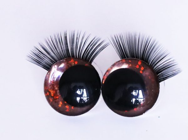 Brown color 3D offcentre eyes black pupil  toy eyes with sinker washer with black  eyelash tray 12mm-40mm option  for craft doll -B11