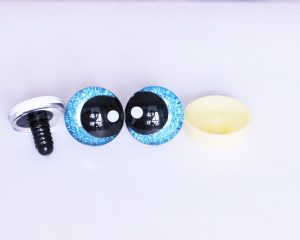 blue disc color 25mm 3D offcentre eyes black pupil with print white dot  toy eyes with sinker washer