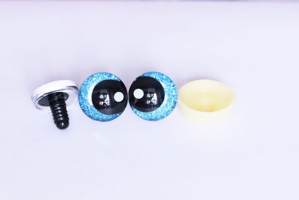 blue disc color 25mm 3D offcentre eyes black pupil with print white dot  toy eyes with sinker washer