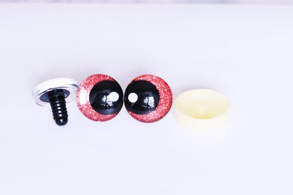 red disc color 25mm 3D offcentre eyes black pupil with print white dot  toy eyes with sinker washer