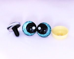 light blue disc color 25mm 3D offcentre eyes black pupil with print white dot  toy eyes with sinker washer