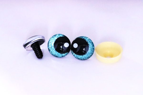 light blue disc color 25mm 3D offcentre eyes black pupil with print white dot  toy eyes with sinker washer
