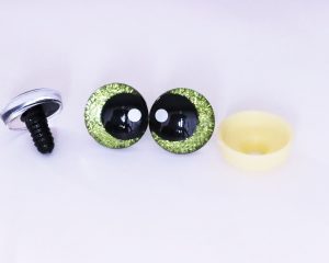 yellow green disc color 25mm 3D offcentre eyes black pupil with print white dot  toy eyes with sinker washer