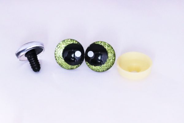 yellow green disc color 25mm 3D offcentre eyes black pupil with print white dot  toy eyes with sinker washer