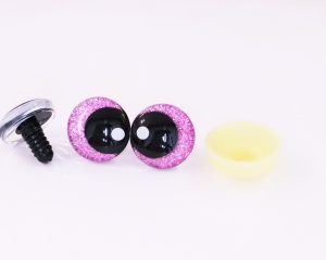 hot pink  disc color 25mm 3D offcentre eyes black pupil with print white dot  toy eyes with sinker washer