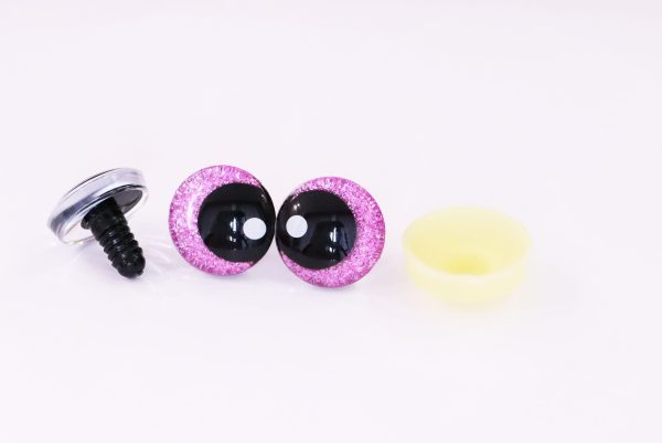 hot pink  disc color 25mm 3D offcentre eyes black pupil with print white dot  toy eyes with sinker washer