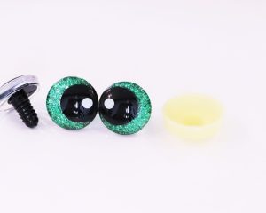 green  disc color 25mm 3D offcentre eyes black pupil with print white dot  toy eyes with sinker washer for crochet amigurumi eyes