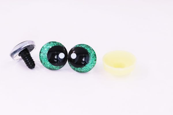 green  disc color 25mm 3D offcentre eyes black pupil with print white dot  toy eyes with sinker washer for crochet amigurumi eyes