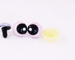 light pink  disc color 25mm 3D offcentre eyes black pupil with print white dot  toy eyes with sinker washer for crochet amigurumi eyes