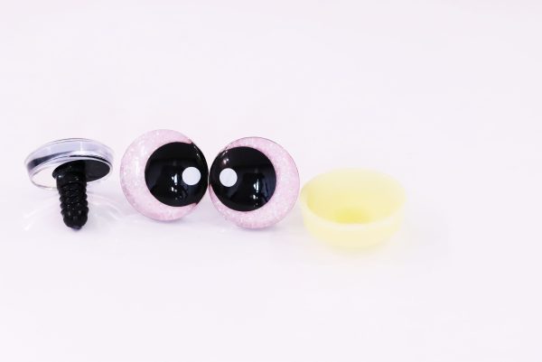 light pink  disc color 25mm 3D offcentre eyes black pupil with print white dot  toy eyes with sinker washer for crochet amigurumi eyes