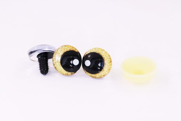 gold disc color 25mm 3D offcentre eyes black pupil with print white dot  toy eyes with sinker washer for crochet amigurumi eyes