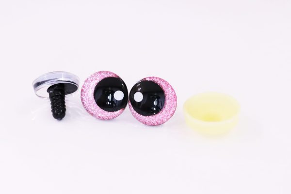 pink disc color 25mm 3D offcentre eyes black pupil with print white dot  toy eyes with sinker washer for crochet amigurumi eyes