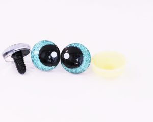Emerald disc color 25mm 3D offcentre eyes black pupil with print white dot  toy eyes with sinker washer for crochet amigurumi eyes