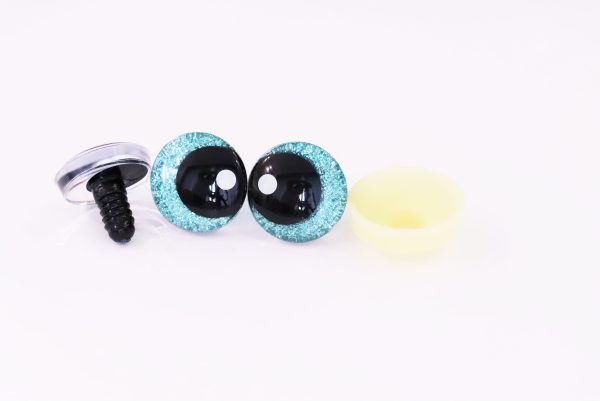 Emerald disc color 25mm 3D offcentre eyes black pupil with print white dot  toy eyes with sinker washer for crochet amigurumi eyes