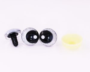 silver disc color 25mm 3D offcentre eyes black pupil with print white dot  toy eyes with sinker washer for crochet amigurumi eyes