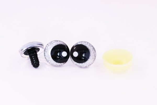 silver disc color 25mm 3D offcentre eyes black pupil with print white dot  toy eyes with sinker washer for crochet amigurumi eyes