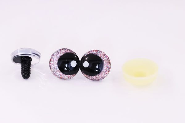 light glitter disc color 25mm 3D offcentre eyes black pupil with print white dot  toy eyes with sinker washer for crochet amigurumi eyes