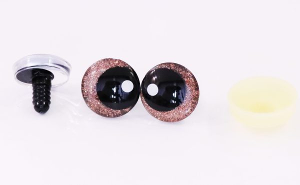 Coffee disc color 25mm 3D offcentre eyes black pupil with print white dot  toy eyes with sinker washer for crochet amigurumi eyes
