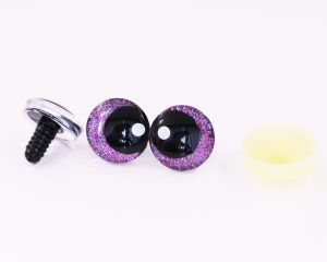 purple glitter disc color 25mm 3D offcentre eyes black pupil with print white dot  toy eyes with sinker washer for crochet amigurumi eyes