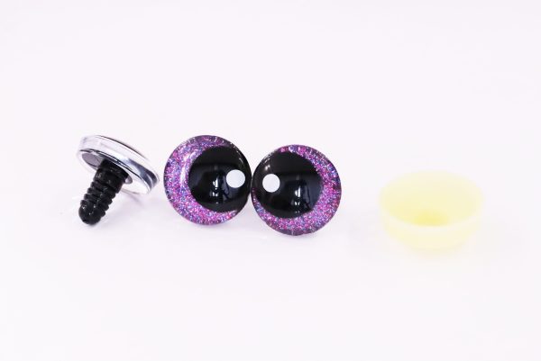 purple glitter disc color 25mm 3D offcentre eyes black pupil with print white dot  toy eyes with sinker washer for crochet amigurumi eyes