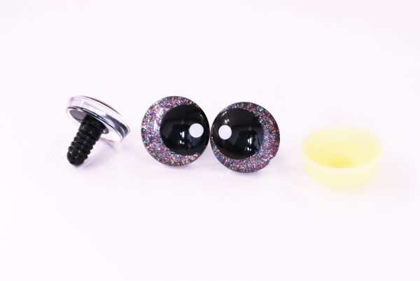 dark glitter disc color 25mm 3D offcentre eyes black pupil with print white dot  toy eyes with sinker washer for crochet amigurumi eyes