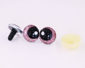 red glitter disc color 25mm 3D offcentre eyes black pupil with print white dot  toy eyes with sinker washer for crochet amigurumi eyes