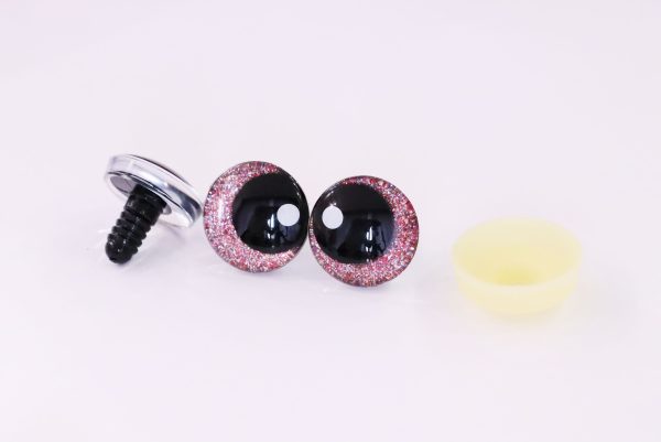 red glitter disc color 25mm 3D offcentre eyes black pupil with print white dot  toy eyes with sinker washer for crochet amigurumi eyes
