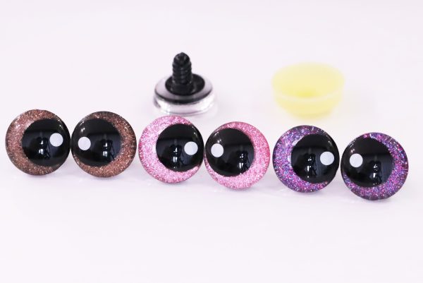 mixed color 25mm 3D offcentre eyes black pupil with print white dot  toy eyes with sinker washer