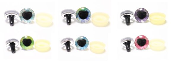 R6-MIXED COLOR disc 25mm 3D heart black pupil  toy eyes with sinker washer for diy craft doll findings - Image 3