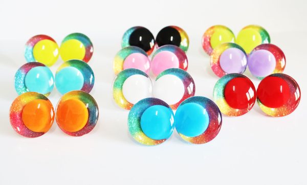 Mixed 10pupil with Rainbow  disc 3D offcentre eyes clear toy eyes with sinker washer  25mm-30mm  option  for craft doll -R3-B - Image 2