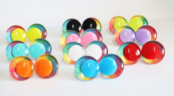 Mixed 10pupil with Rainbow  disc 3D offcentre eyes clear toy eyes with sinker washer  25mm-30mm  option  for craft doll -R3-B