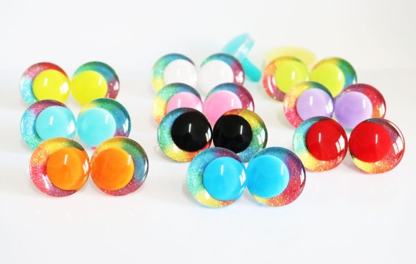 Mixed 10pupil with Rainbow  disc 3D offcentre eyes clear toy eyes with sinker washer  25mm-30mm  option  for craft doll -R3-B - Image 3