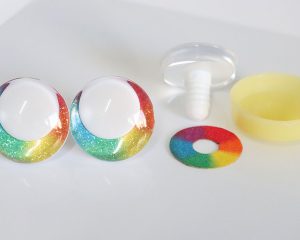 rainbow disc 3D offcentre eyes white pupil clear toy eyes with sinker washer 14mm-35mm option for craft doll -R3-B