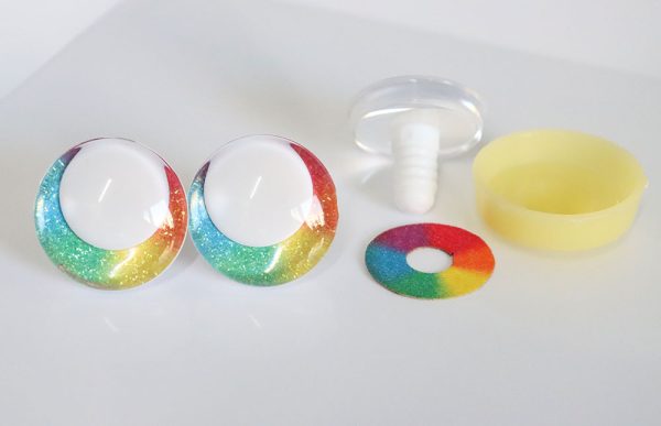 rainbow  disc 3D offcentre eyes white pupil clear toy eyes with sinker washer  14mm-35mm option  for craft doll -R3-B