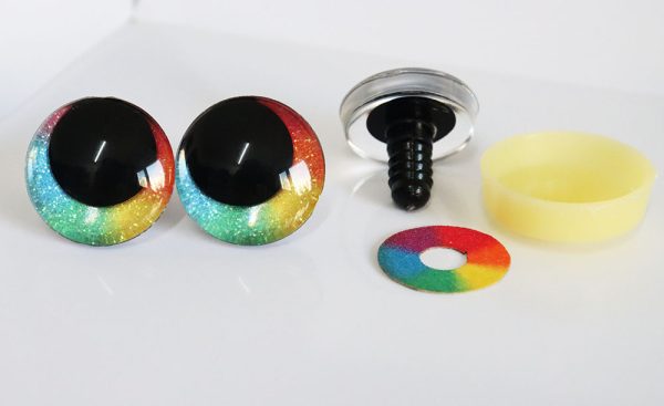 Rainbow  disc 3D offcentre eyes black pupil clear toy eyes with sinker washer  12mm-40mm option  for craft doll -R3-B