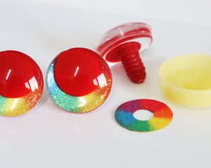 rainbow disc 3D offcentre eyes red pupil clear toy eyes with sinker washer 14mm-35mm option for craft doll -R3-B