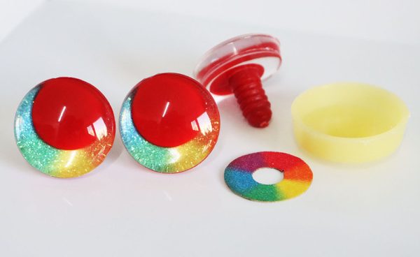 rainbow  disc 3D offcentre eyes red pupil clear toy eyes with sinker washer  14mm-35mm option  for craft doll -R3-B