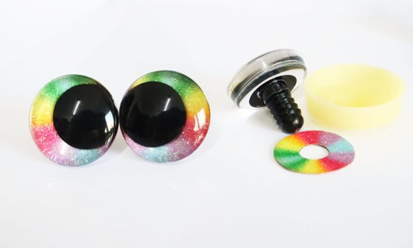 Rainbow  disc 3D offcentre eyes black pupil clear toy eyes with sinker washer  12mm-40mm option  for craft doll -R3-A