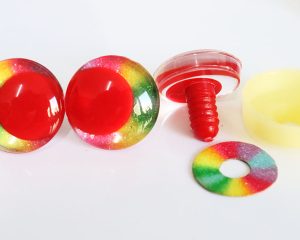 rainbow disc 3D offcentre eyes red pupil clear toy eyes with sinker washer 14mm-35mm option for craft doll -R3-A