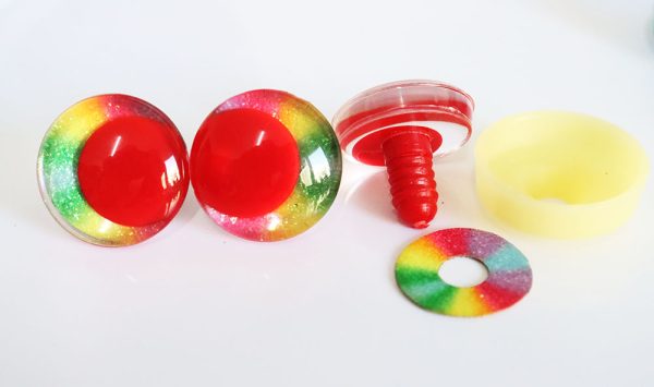 rainbow  disc 3D offcentre eyes red pupil clear toy eyes with sinker washer  14mm-35mm option  for craft doll -R3-A