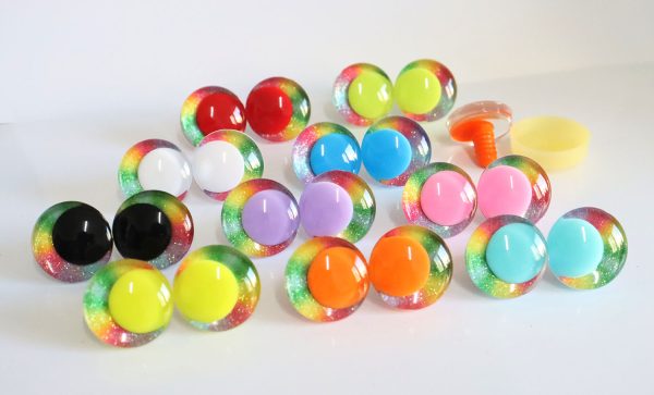 Mixed 10pupil with Rainbow  disc 3D offcentre eyes clear toy eyes with sinker washer  25mm-30mm  option  for craft doll -R3-A - Image 2