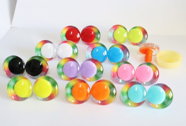 Mixed 10pupil with Rainbow  disc 3D offcentre eyes clear toy eyes with sinker washer  25mm-30mm  option  for craft doll -R3-A